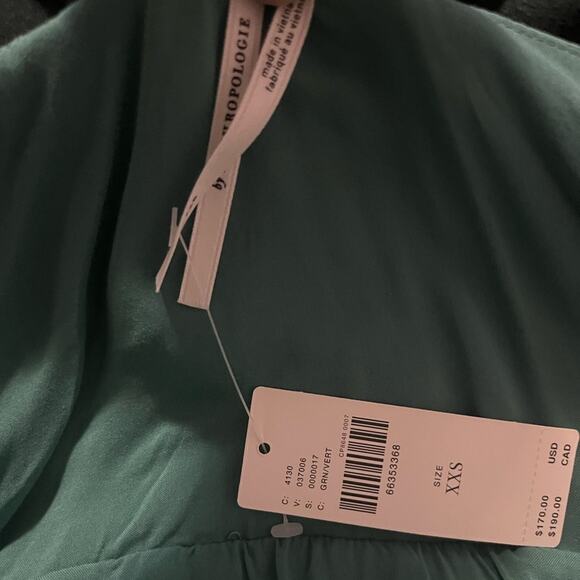 Anthropologie Green Satin Ruffle Wrap Coquette Feminine Midi Maxi Dress XXS NWT - Picture 11 of 12